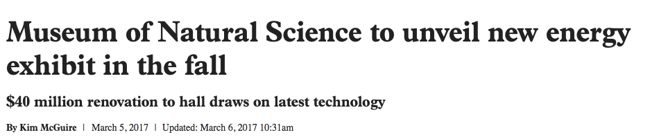 Houston Chronicle Covers “Wiess Energy Hall 3.0” Launch